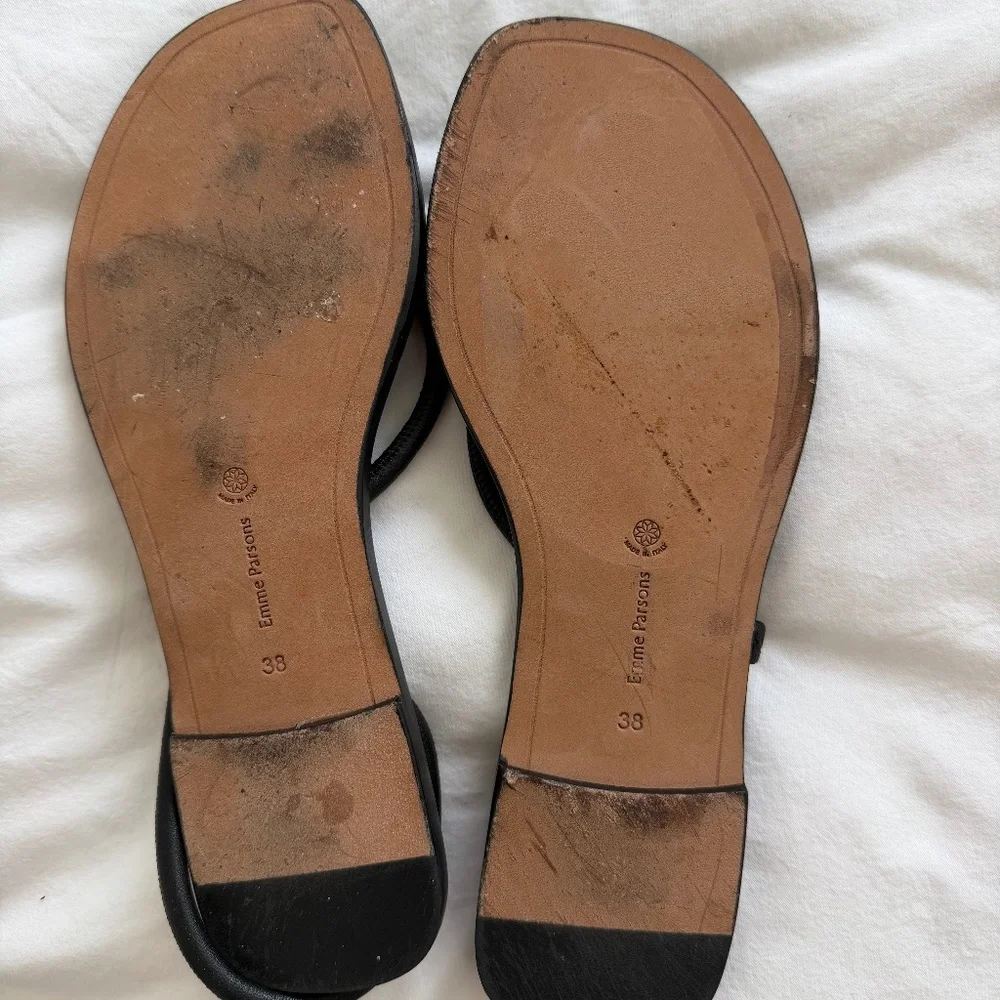 Emme Parsons Laurie Black Nappa Sandals EU 38 Minimal Luxury Flat - Picture 5 of 6